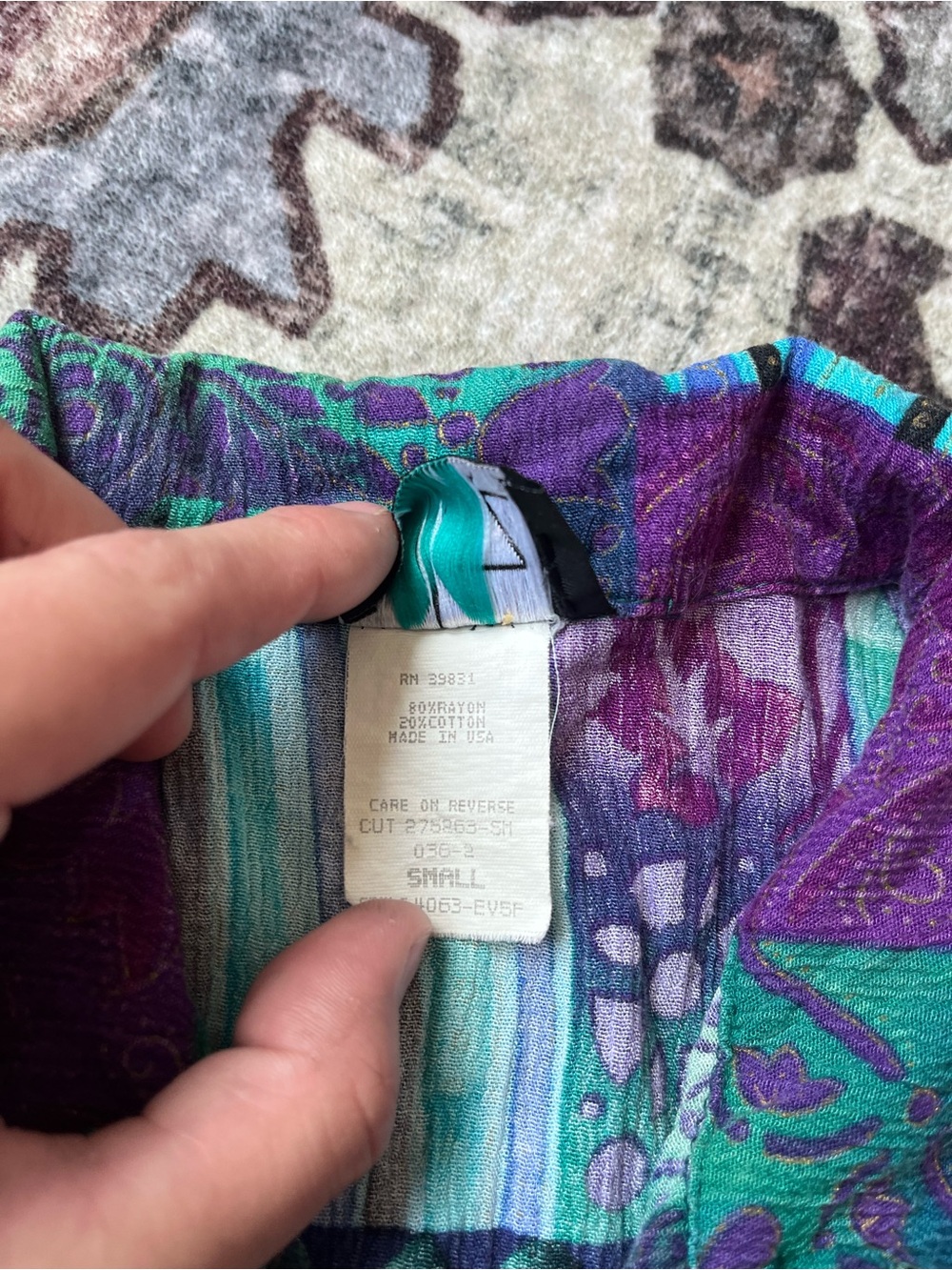 Women’s Vintage Teal, Purple & Black Button Front Shirt Size M fit - Picture 7 of 8